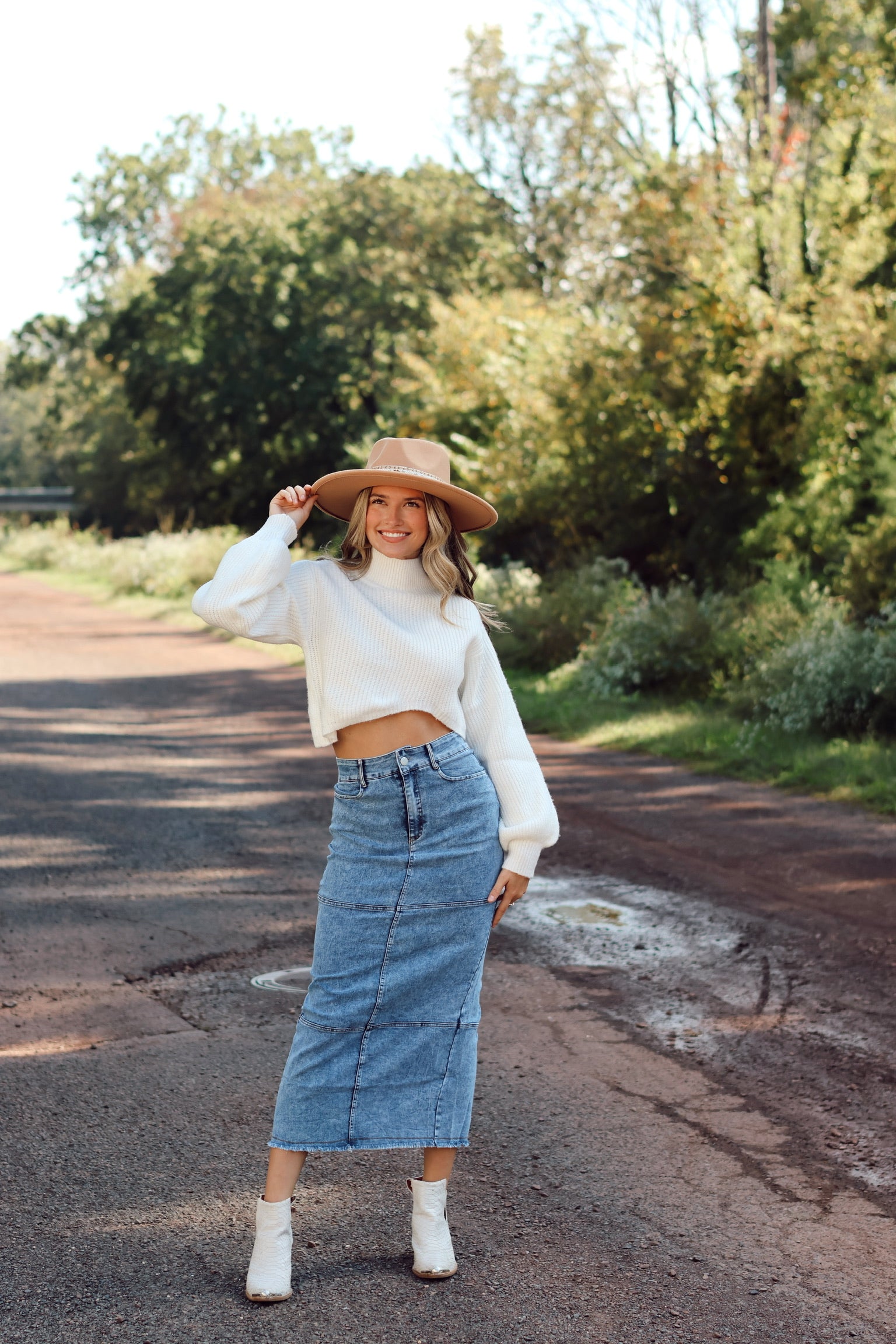 Lenox Patchwork Denim Maxi Skirt