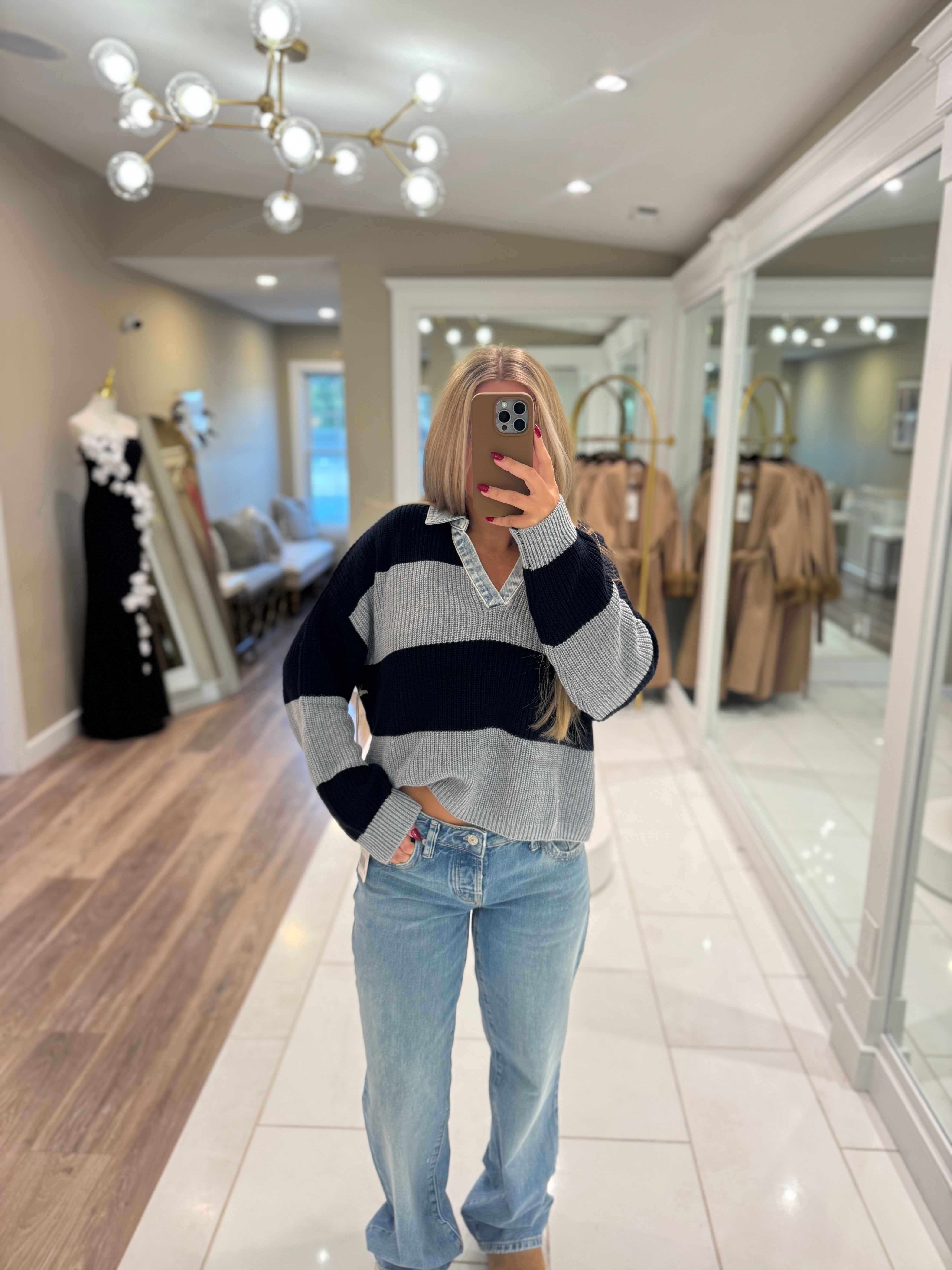 Taking Notes Collared Sweater in Heather Grey