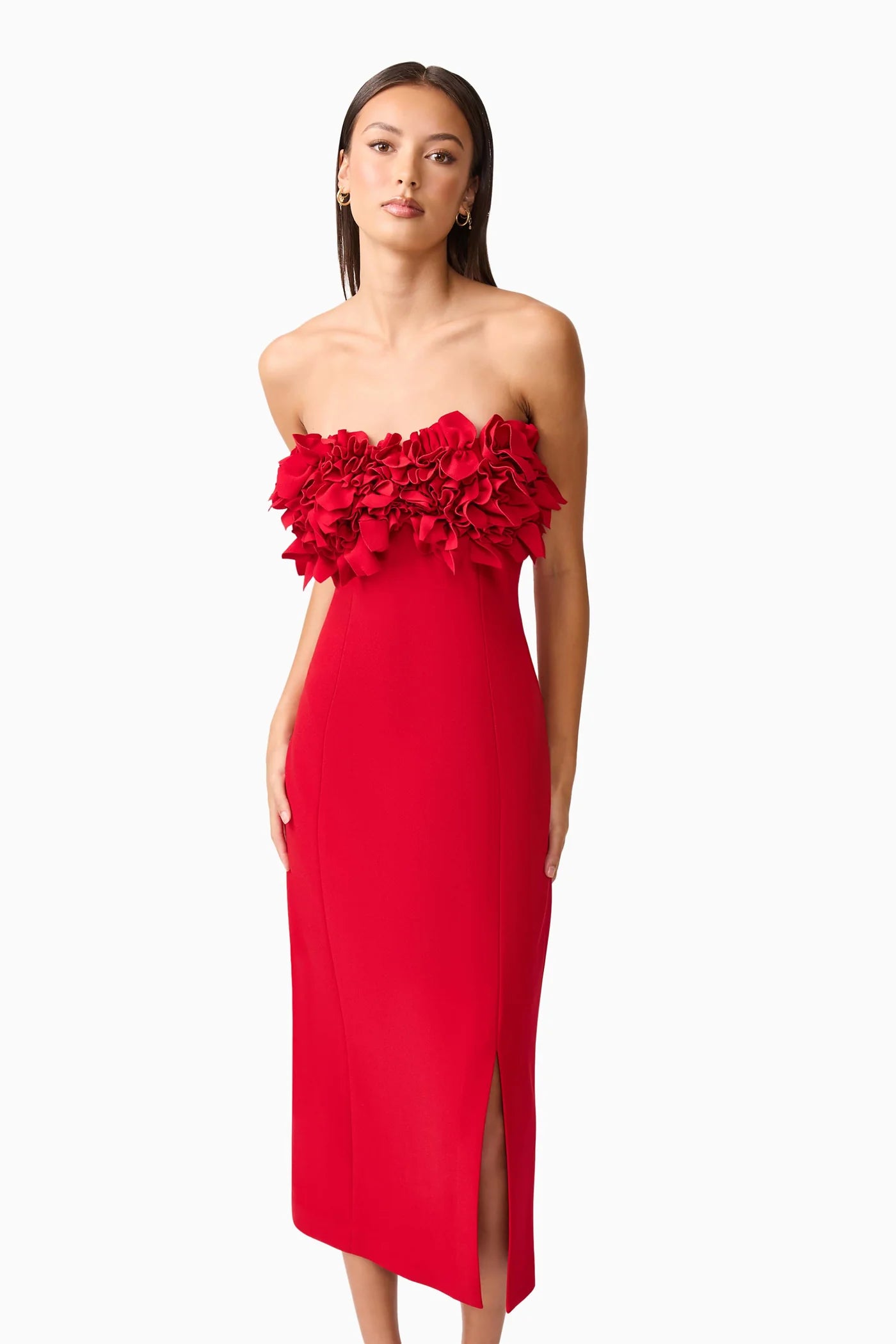 Lila Fitted Midi Dress in Red