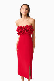 Lila Fitted Midi Dress in Red
