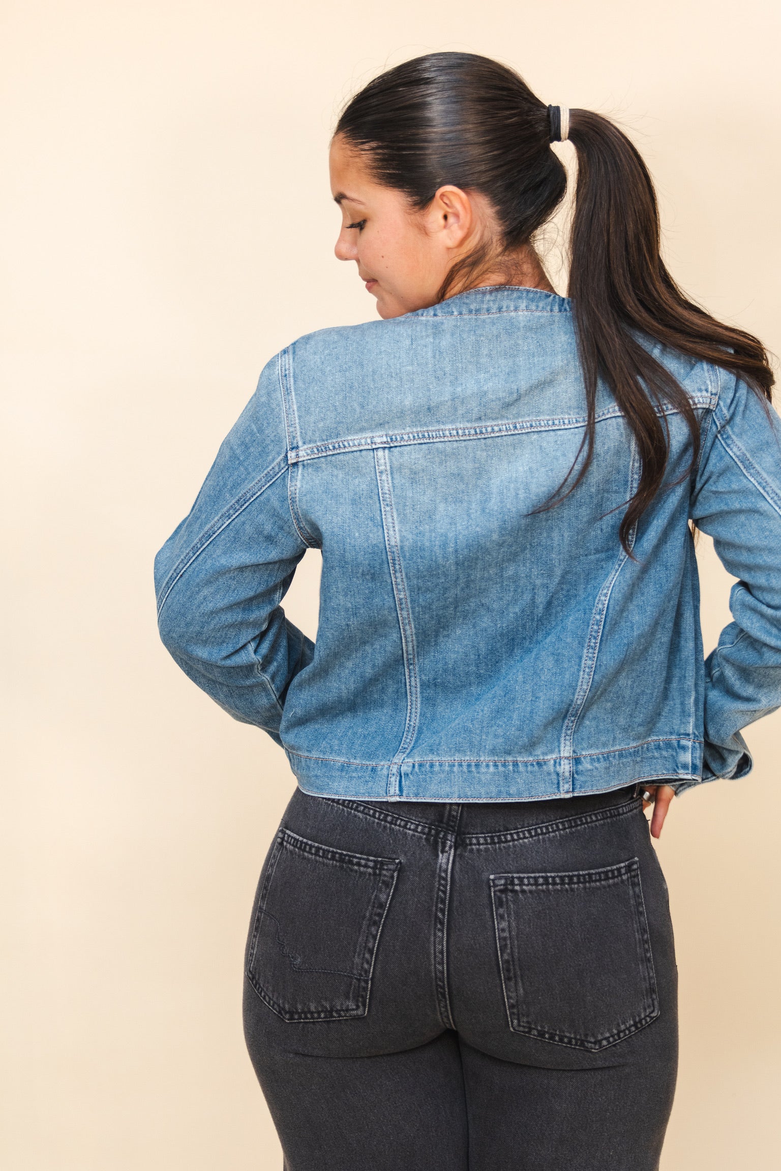 Collarless Denim Jean Jacket | Hidden Jeans