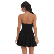 Sequin Strapless Fit and Flare Dress in Black