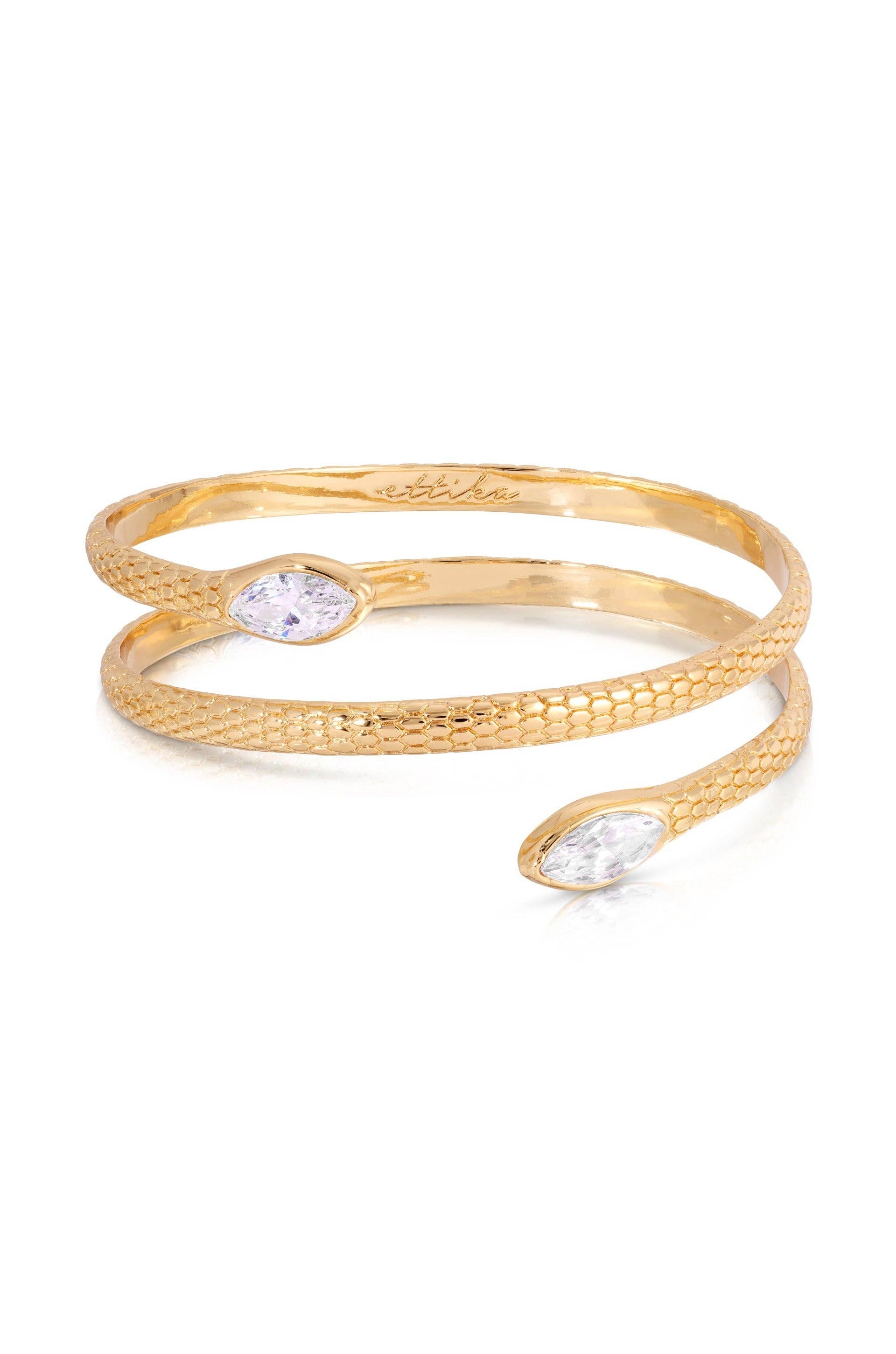 Marquise Coiled Bangle: Clear Crystal with 18k Gold Plating