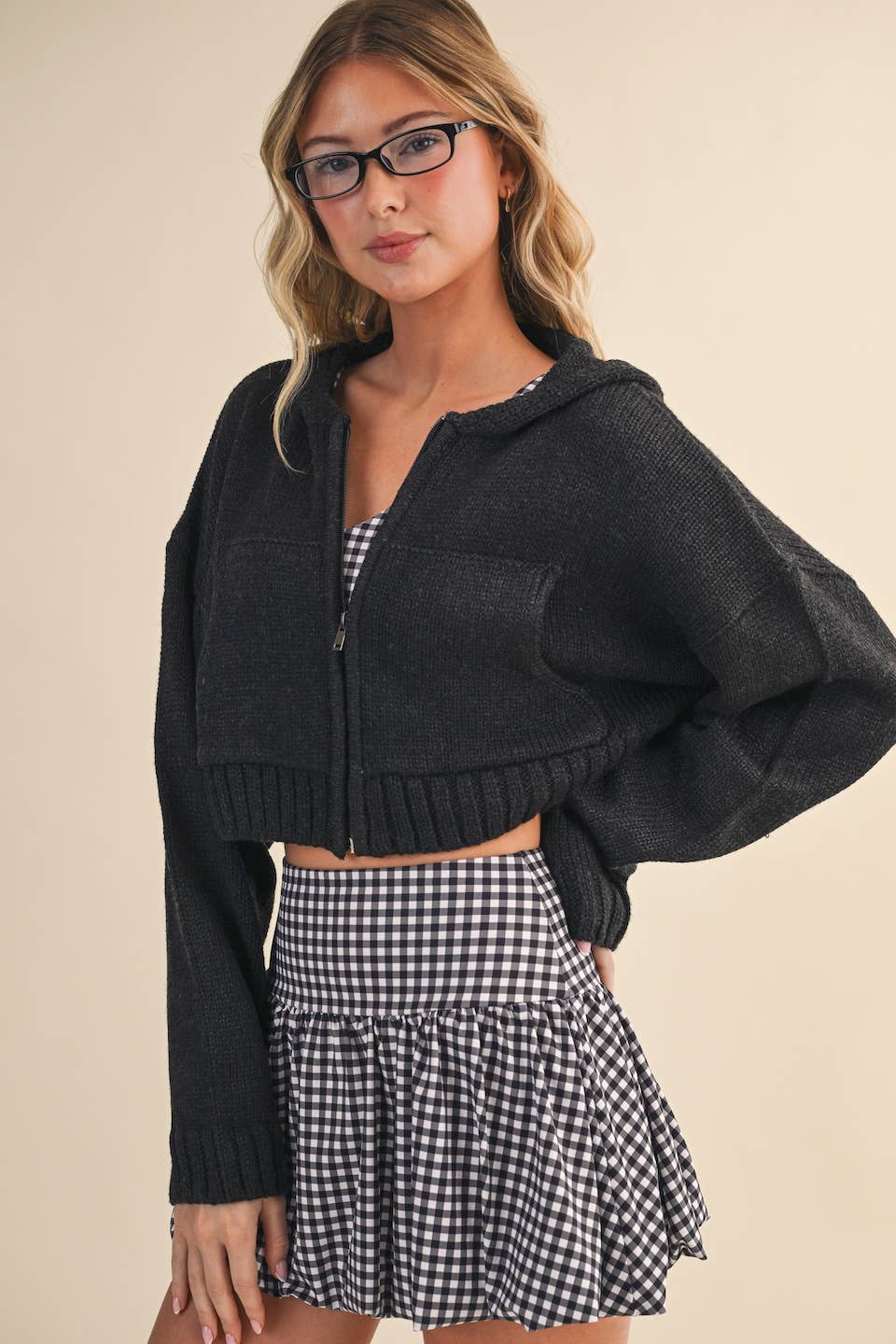 Knit Zip Up Hoodie Sweater Pink