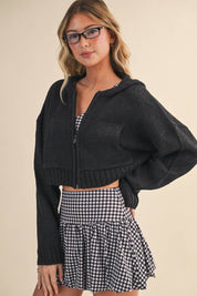 Knit Zip Up Hoodie Sweater Pink