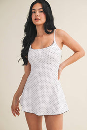 Polka Dot Print Lace Trim Ruffle Mini Dress: White Polka Dot