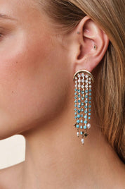 Aqua Galaxy Fringe Earrings: Aqua Crystal with 18k Gold Plating