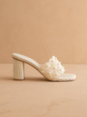 The Holland | Ivory Pearl Raffia Block Heel Mule: IVORY
