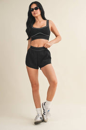 Contrast Thread Sports Bra: Black