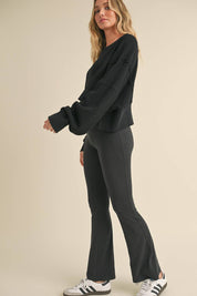 Waffle Knit Oversized Long Sleeve Top: Dark Chocolate