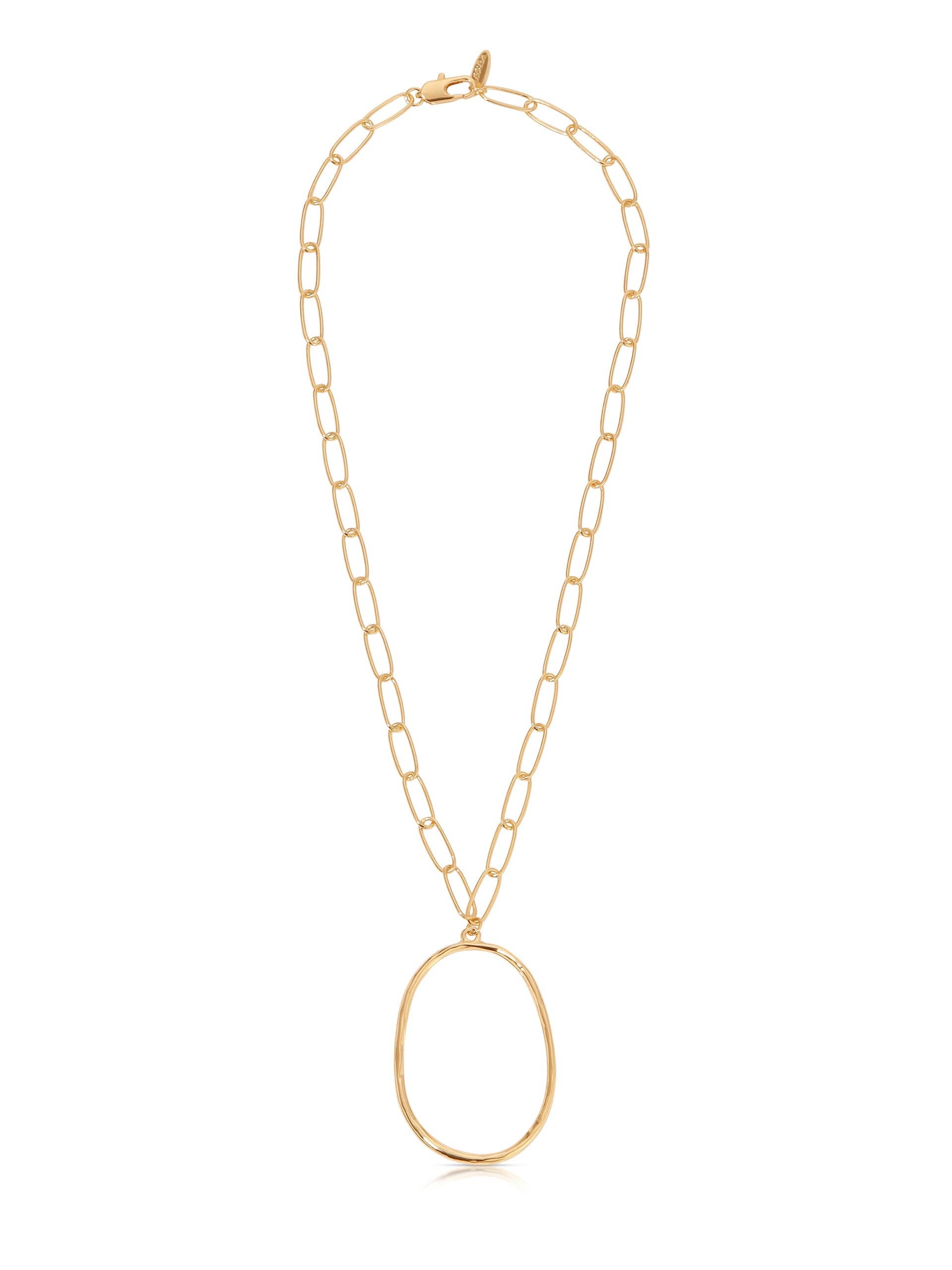 Large Oval Pendant Chain Link Necklace: 18k Gold Plated / One Size