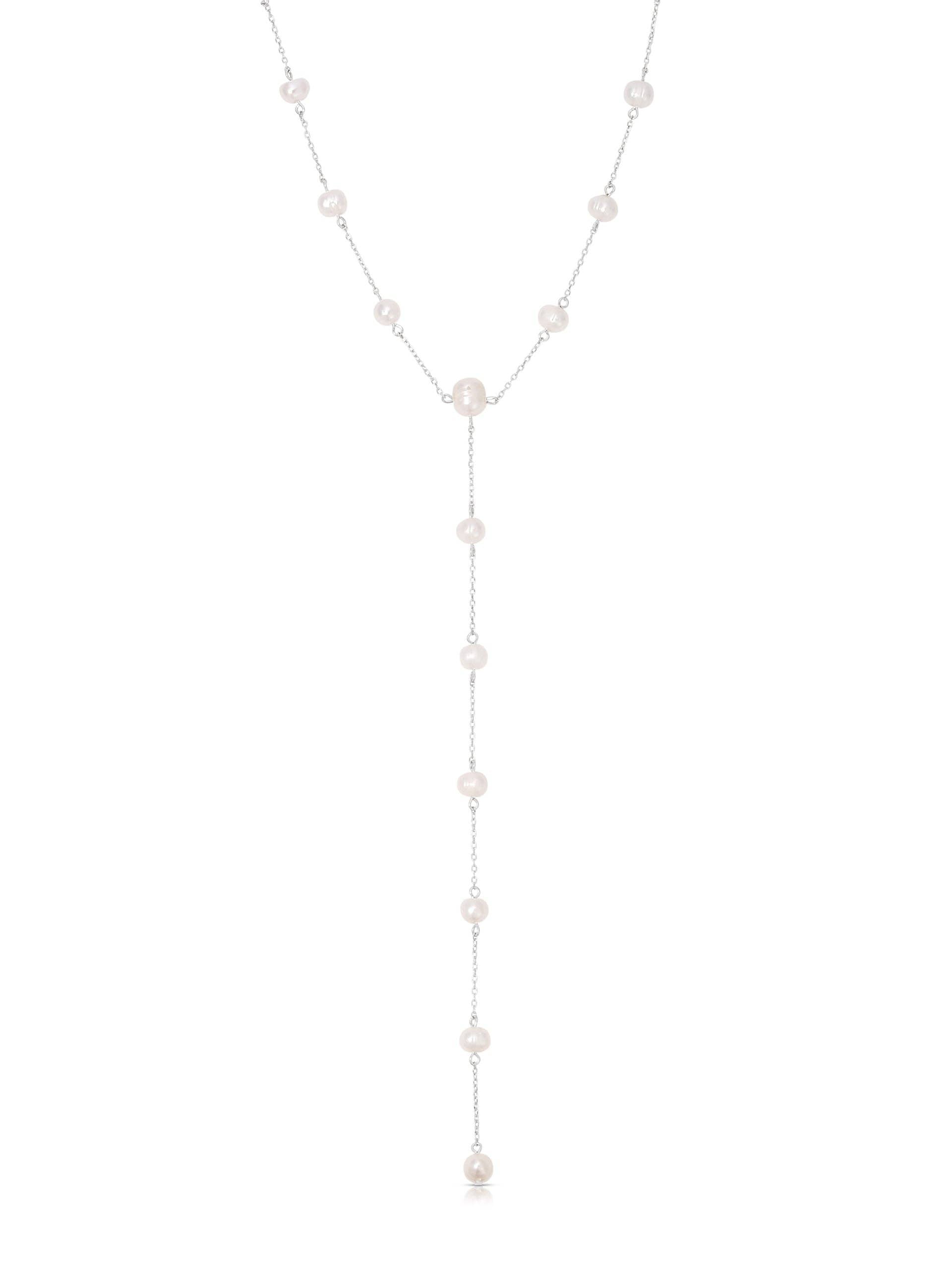 Dripping Pearl Lariat Necklace: Pearl with 18k Gold Plating / One Size