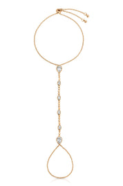 Dripping Crystal Hand Chain: Clear Crystal with Silver Plating / One Size