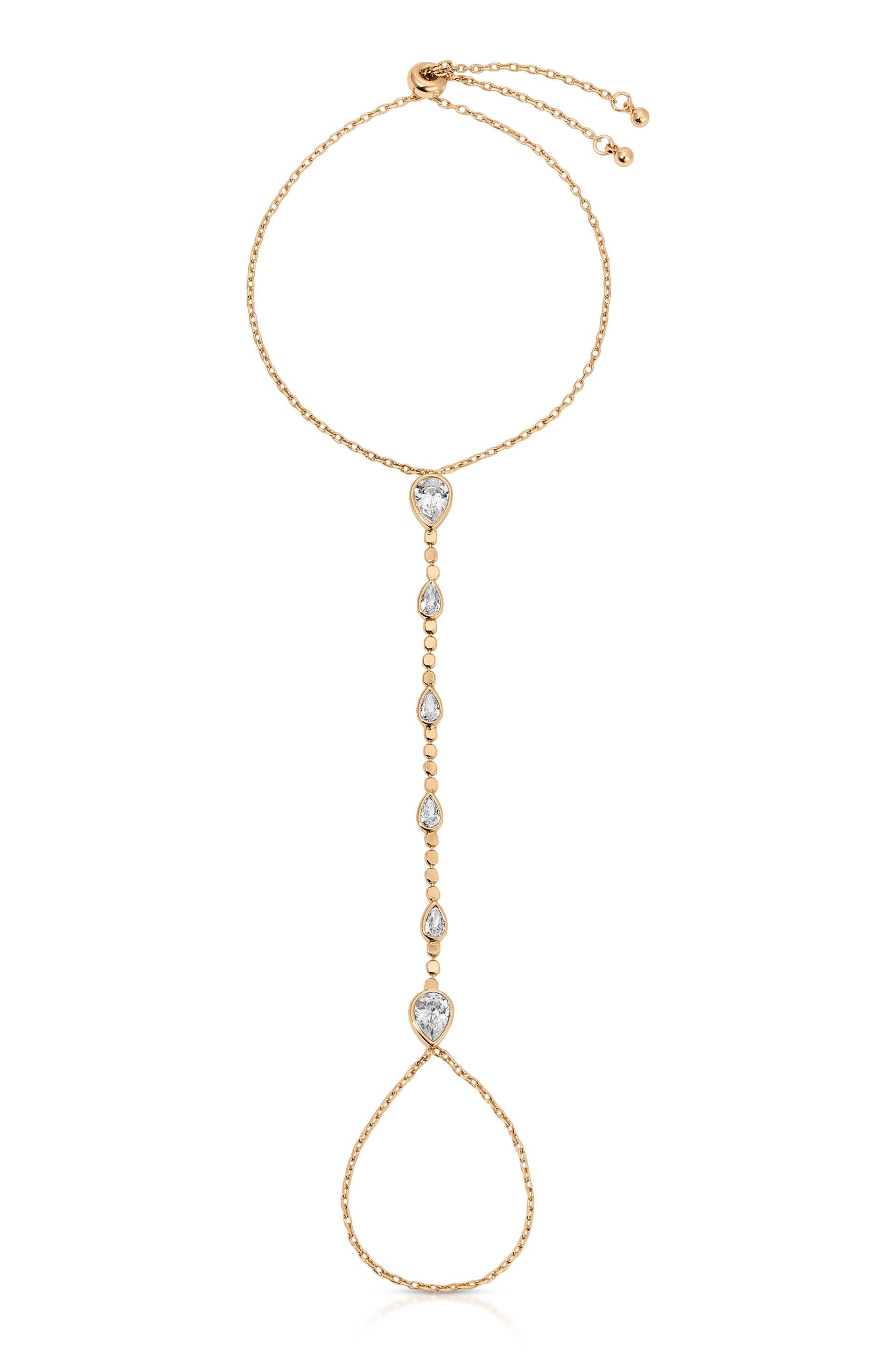 Dripping Crystal Hand Chain: Clear Crystal with Silver Plating / One Size