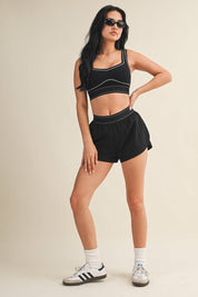 Contrast Thread Sports Bra: Black