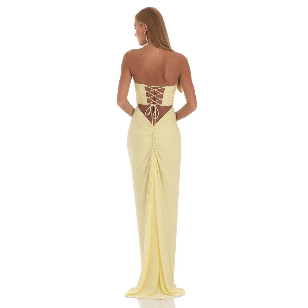 Corset Strapless Maxi Dress in Yellow