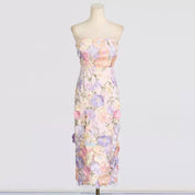 Floral Embroidered Slim Tube Dress in Purple