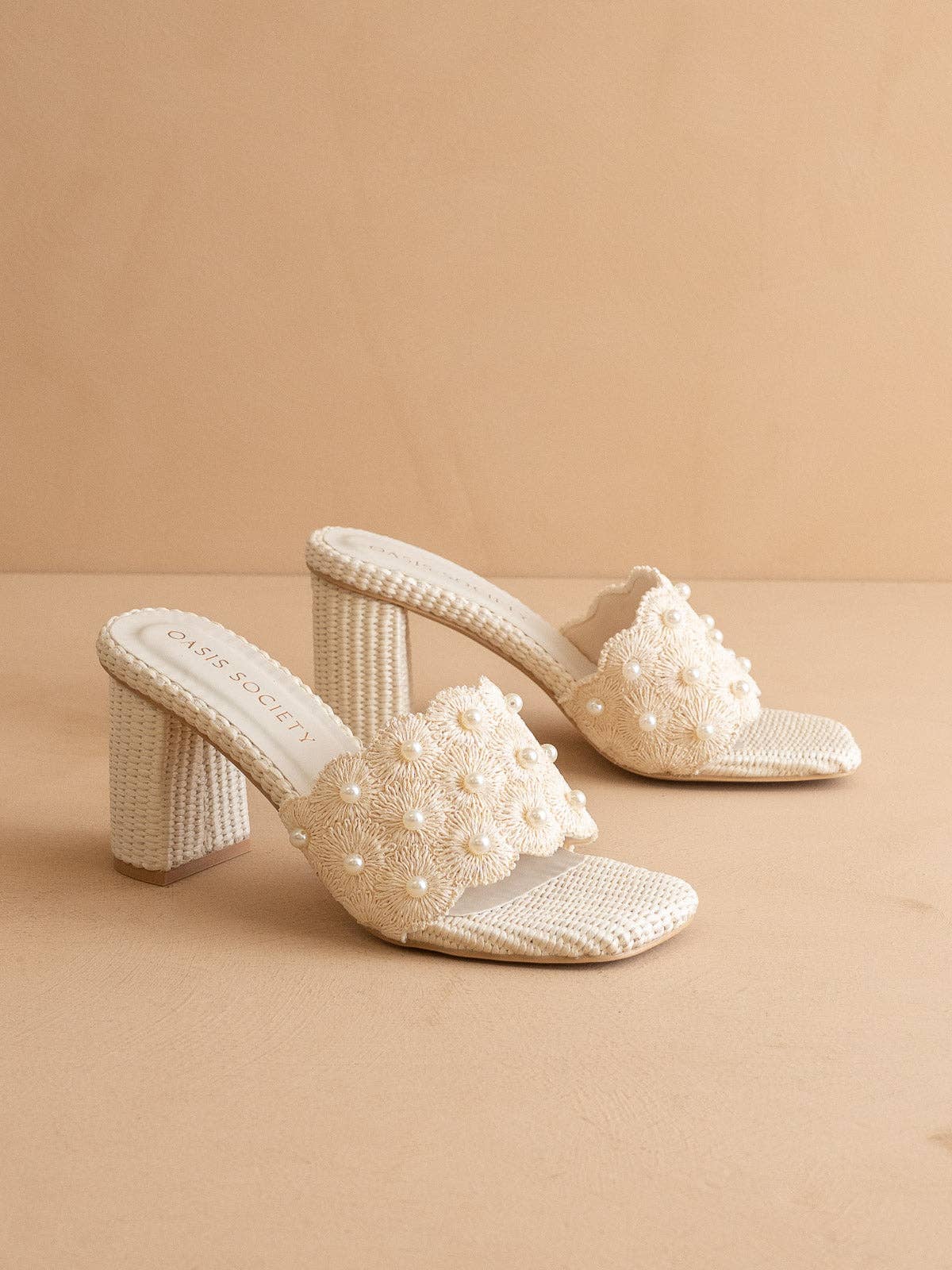 The Holland | Ivory Pearl Raffia Block Heel Mule: IVORY