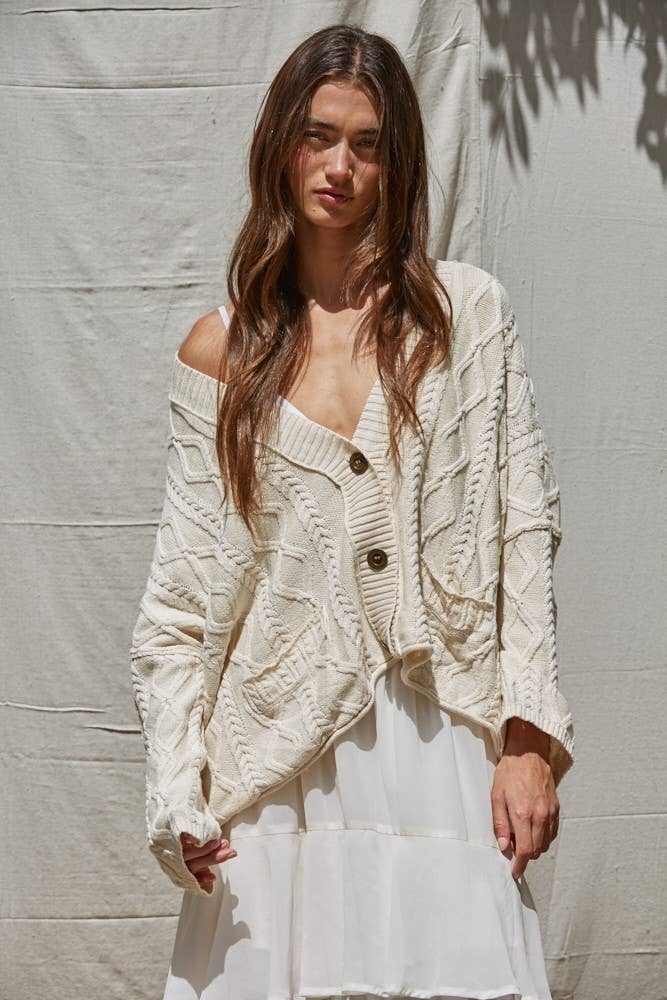 Keep it Casual Cable Knit Cardigan in Natural