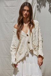 Keep it Casual Cable Knit Cardigan in Natural