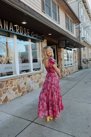 Sundrenched Short-Sleeve Maxi Dress / MAGENTA COMBO FP