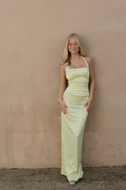 Satin Halter Maxi Dress in Yellow