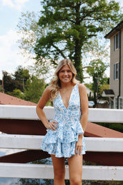 Villa Donna Romper White/Blue Multi