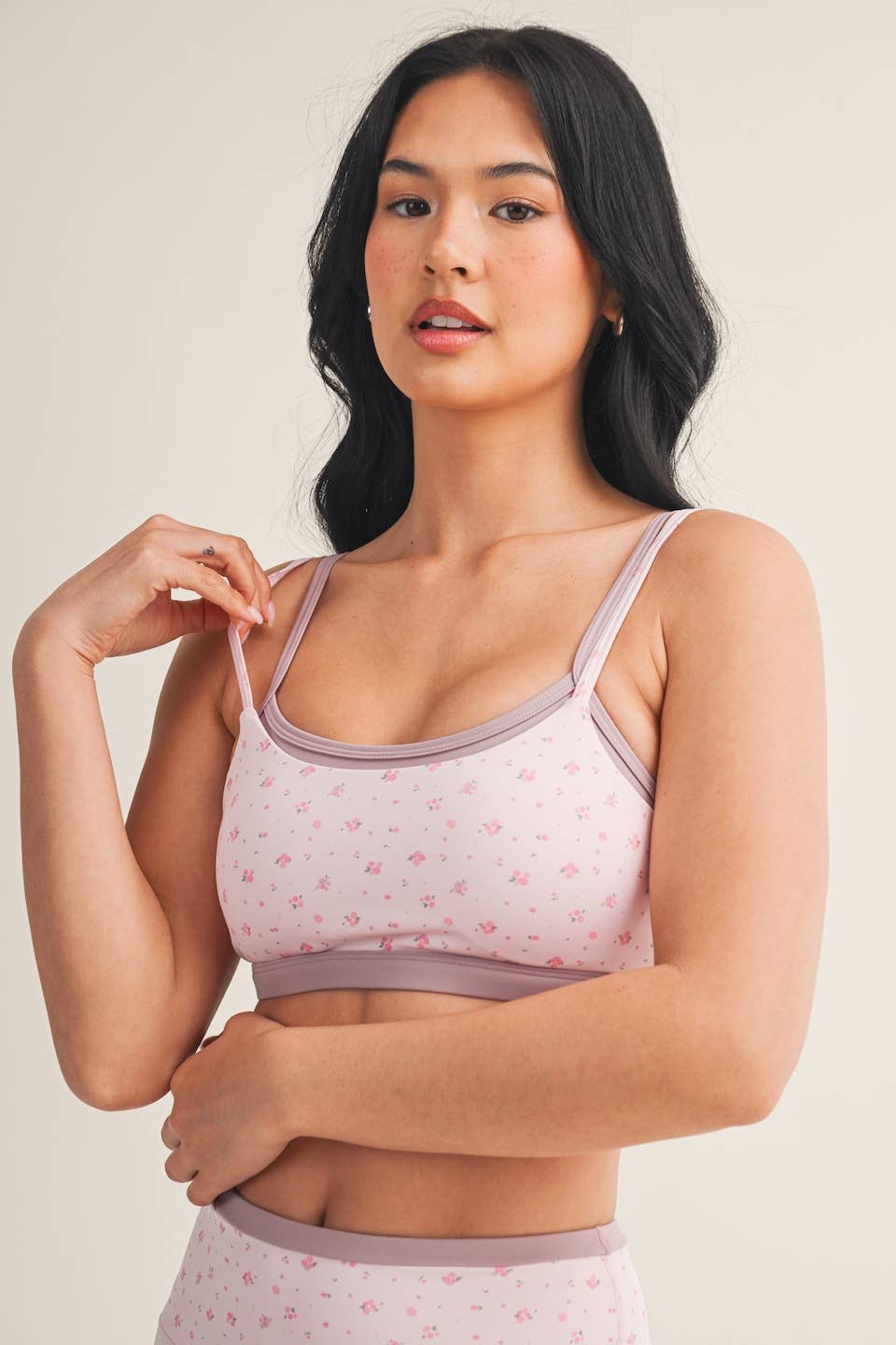 Ditsy Print Double Layered Sports Bra Pink