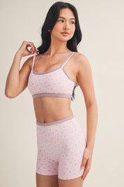 Ditsy Print Double Layered Sports Bra Pink