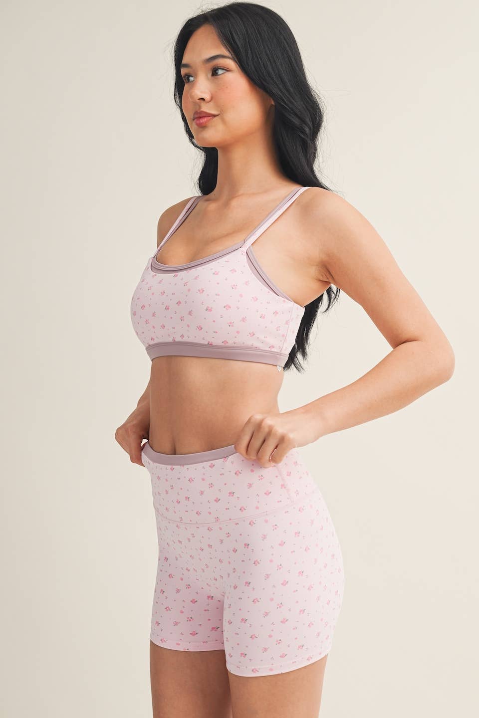 Ditsy Print Double Layered Sports Bra Pink