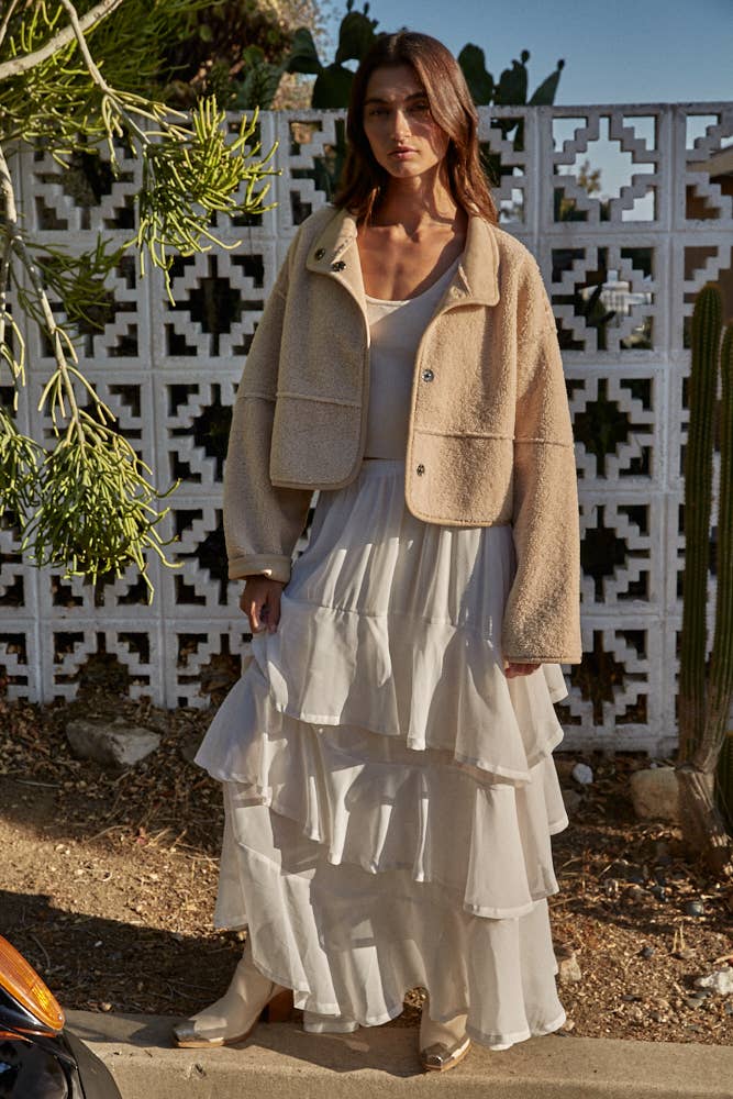 Latte Fleece Bomber Jacket