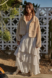 Latte Fleece Bomber Jacket