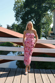Roseate Strapless Midi Dress in Pink