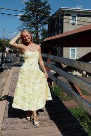 Asher Sweetheart Midi Dress in Yellow