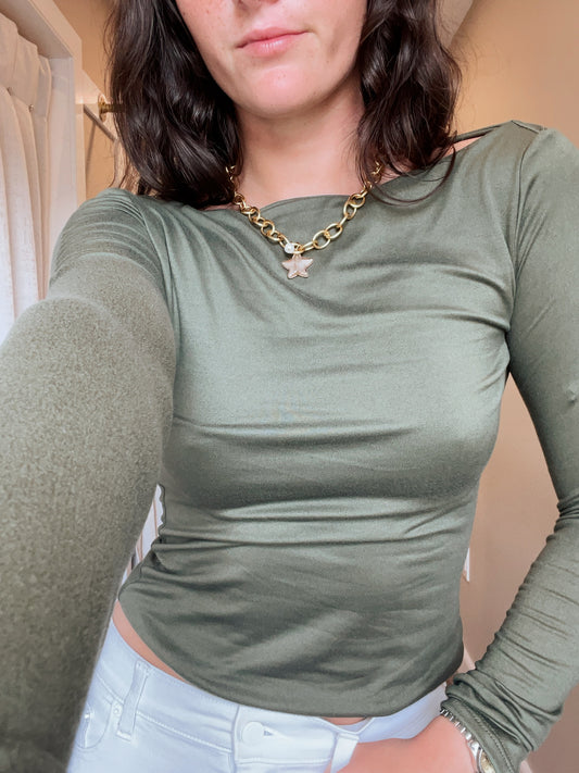My Fave Boat Neck Top Olive