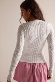 So Soft Seamless Modal Cable Long Sleeve in Clean Ivory | Free People