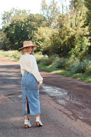 Lenox Patchwork Denim Maxi Skirt