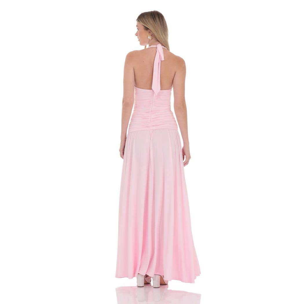 Halter Drop Waist Maxi Dress in Pink Giana Rose Couture Halter Drop Waist Maxi Dress in Pink Giana Rose Couture