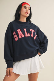 Salty Oversized Mock Neck Sweatshirt: Navy