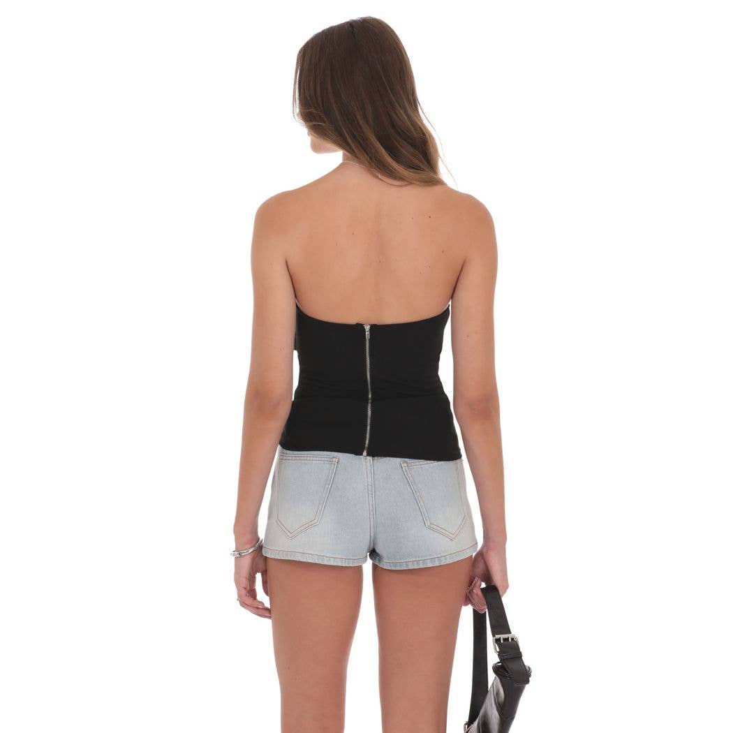 Strapless Buckle Top in Black