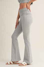 Soft Heathered Knit Foldover Flare Pants: Heather Grey