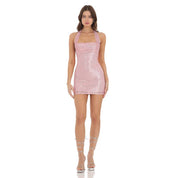 Sequin Halter Dress in Pink