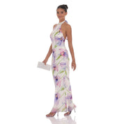 Floral Mock Neck Maxi Dress in Purple Multi