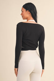 Long Sleeve V Neck Wrap Top: White