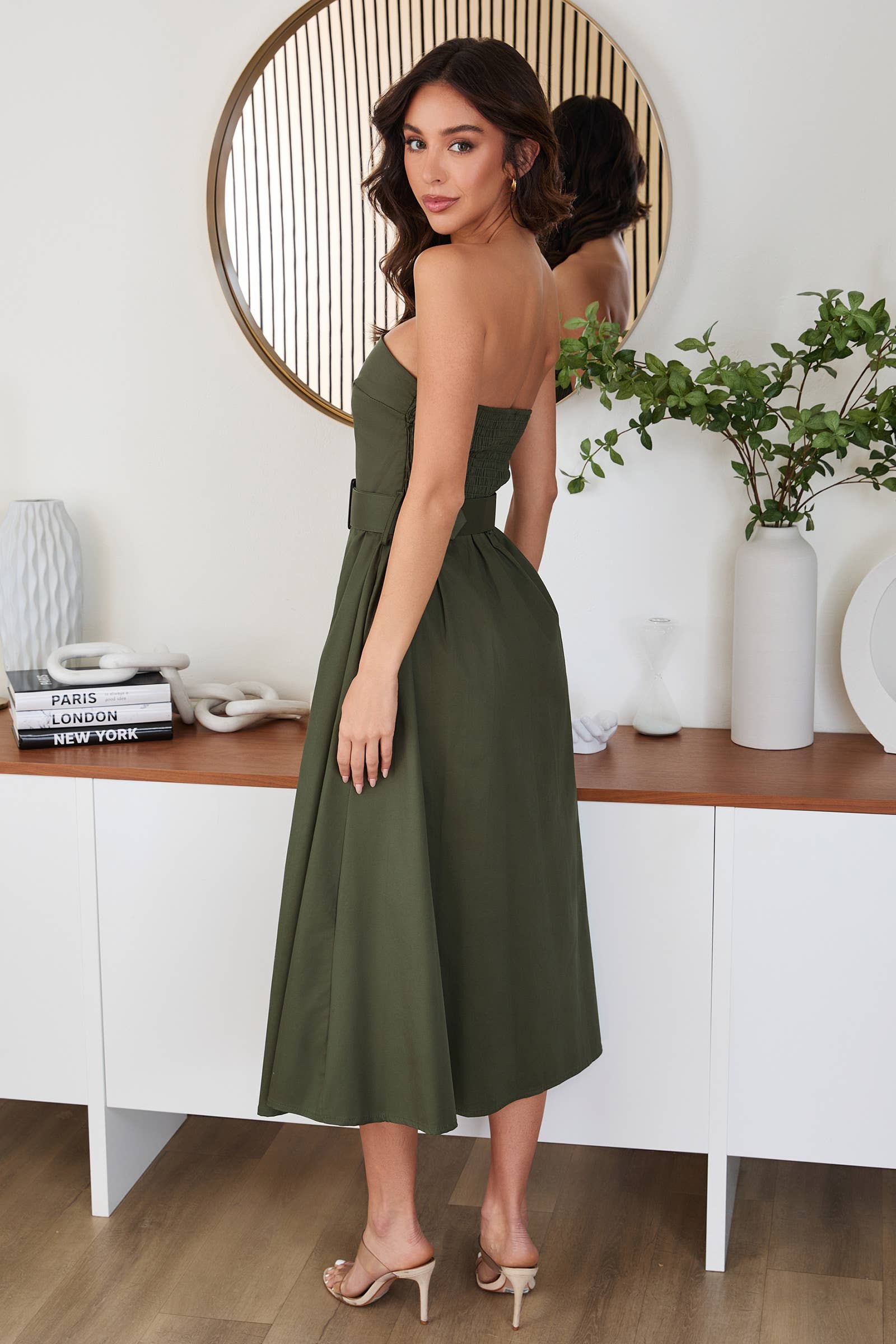 Luxe Belted Midi Dress | Army Green