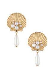 Golden Seashell Pearl Drop 18k Gold Plated Earrings