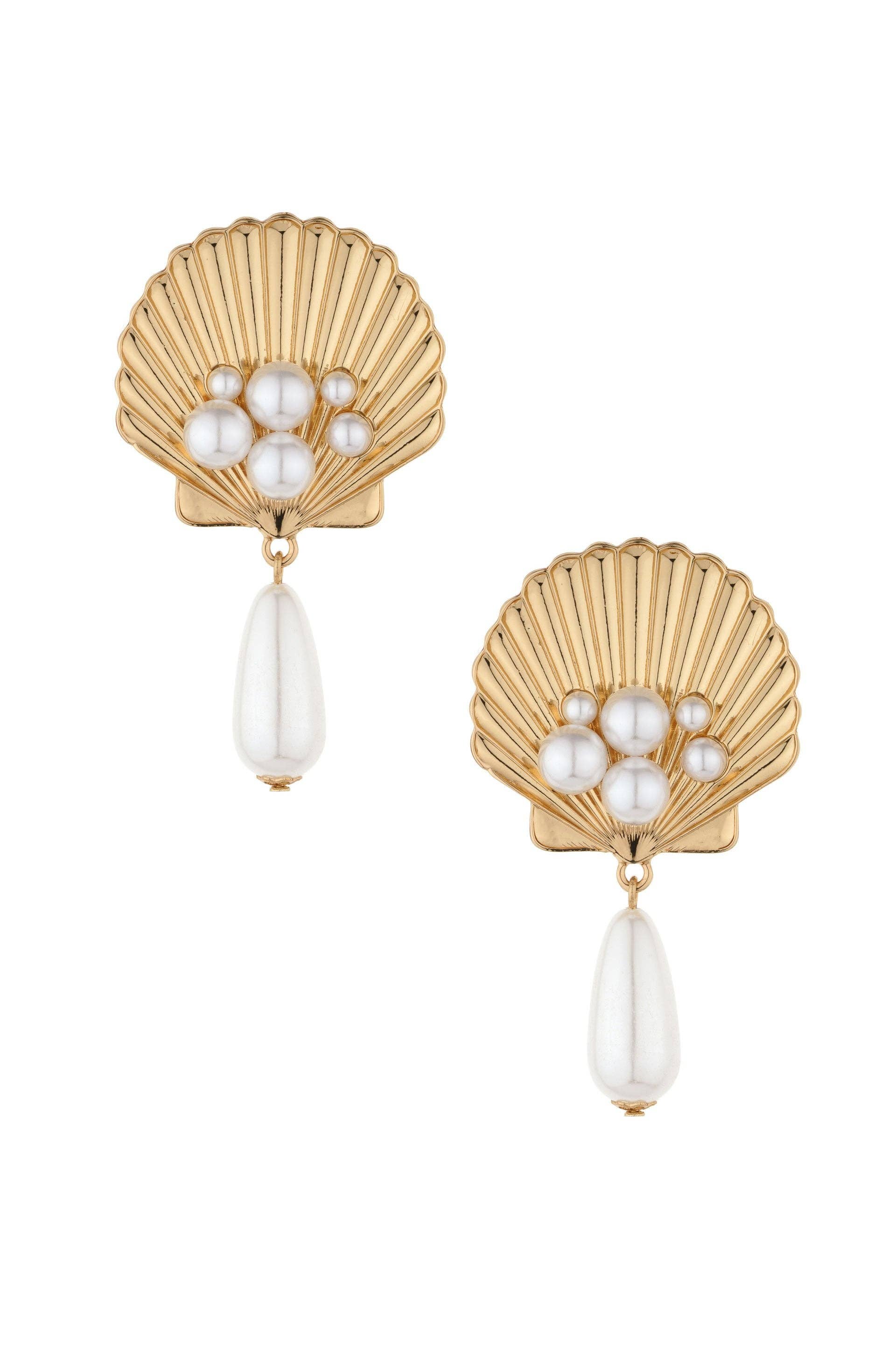 Golden Seashell Pearl Drop 18k Gold Plated Earrings