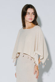 Beaded Lurex Poncho: Cream
