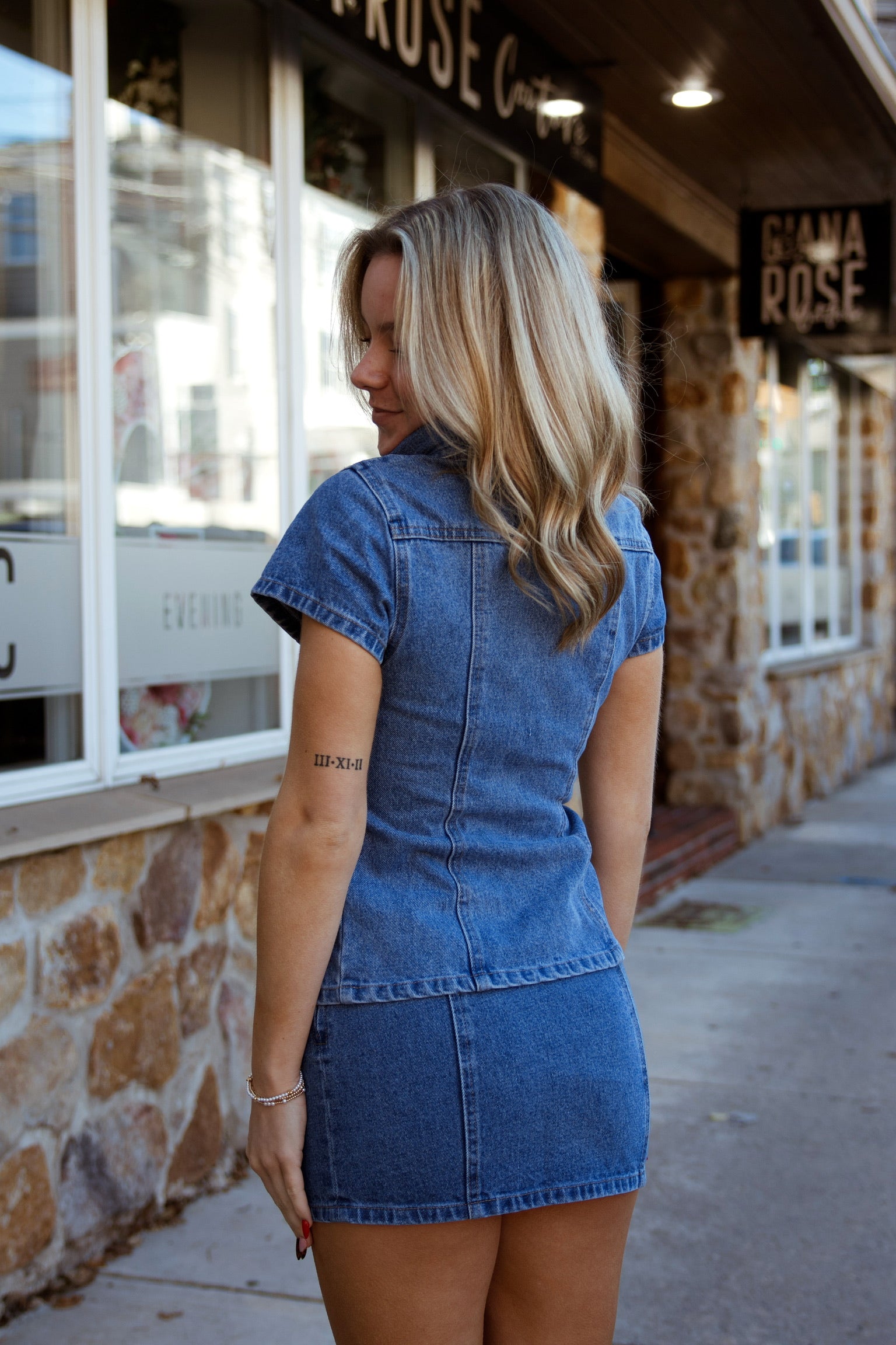 Tate Denim Mini Skirt And Shirt Set