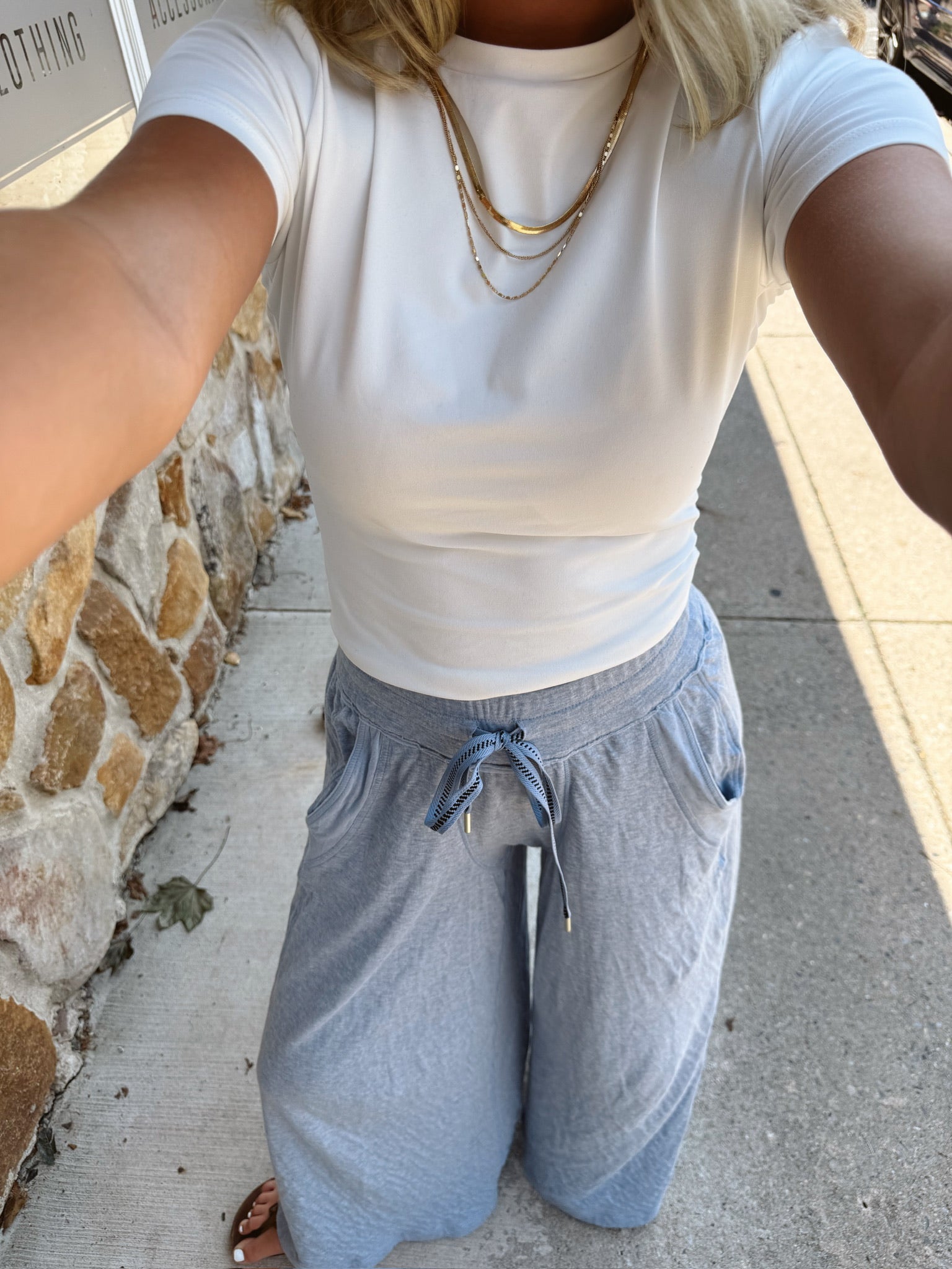 Wait A Minute Wide-Leg Lounge Pants in Soft Chambray